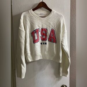 Grayson Threads USA Print Long Sleeve White Shirt Knit Cotton Blend Women Sz L